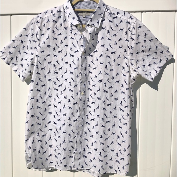 Ted Baker London Other - Ted Baker London White Short Sleeve Button Up Shirt With Monkey Design Sz. 5